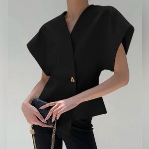 NWT Commense Black Geometric Button Top